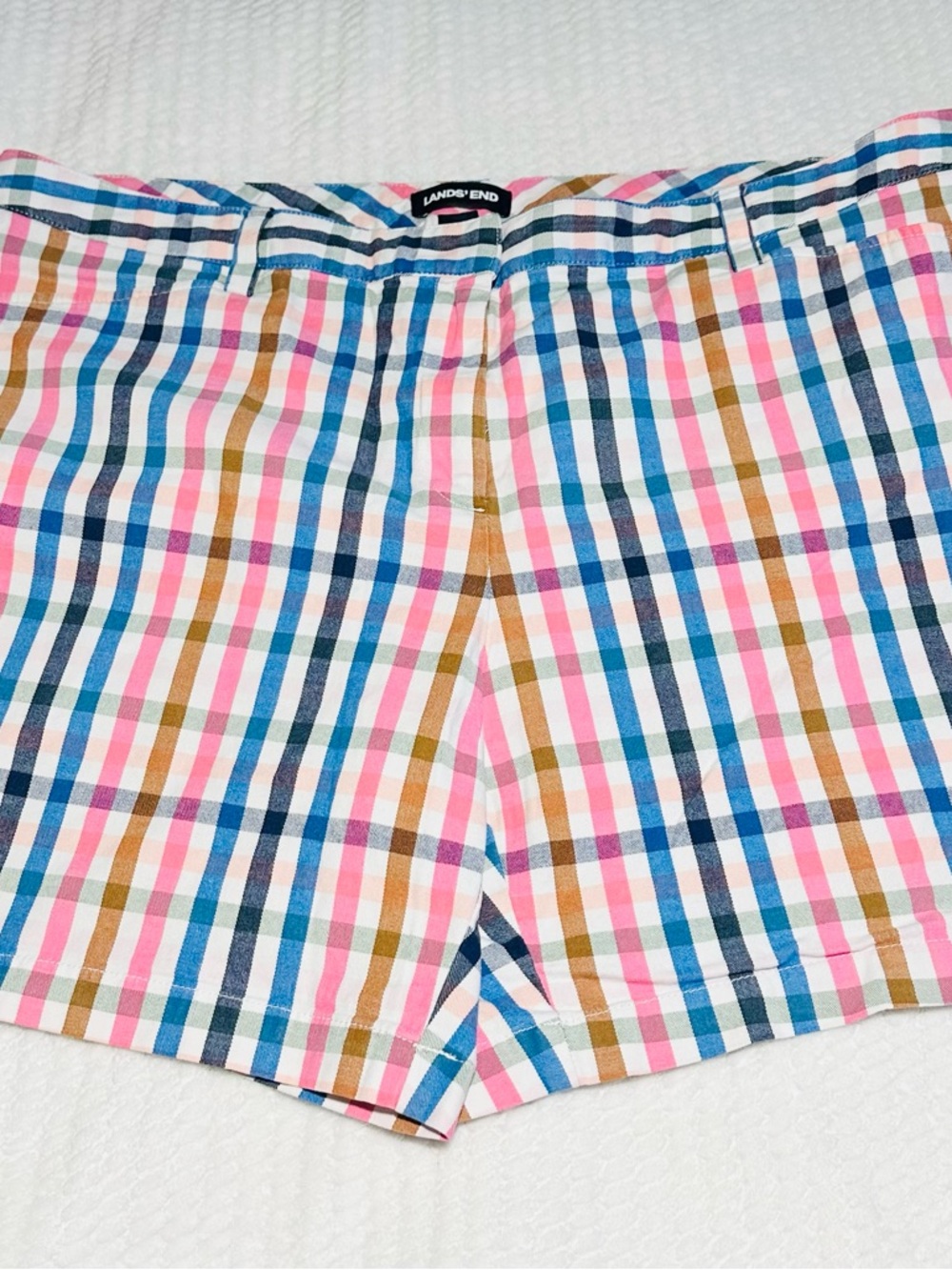 Lands' End Women's Chino Multi-Color Plaid Cotton Shorts